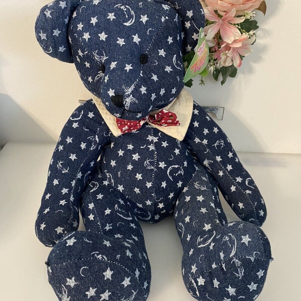 Sugar Loaf Bear‎ Plush Blue White Stars Saturn Moon 16" Patriotic Rare Sits NWT